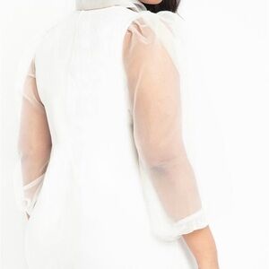 Stylish Plus Size White Dress with Sheer Sleeves